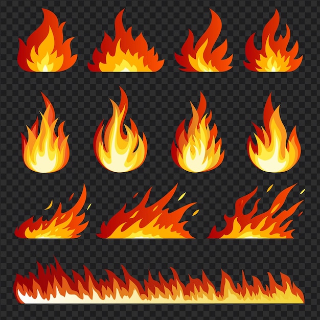 una serie di fiamme di fuoco con uno sfondo nero