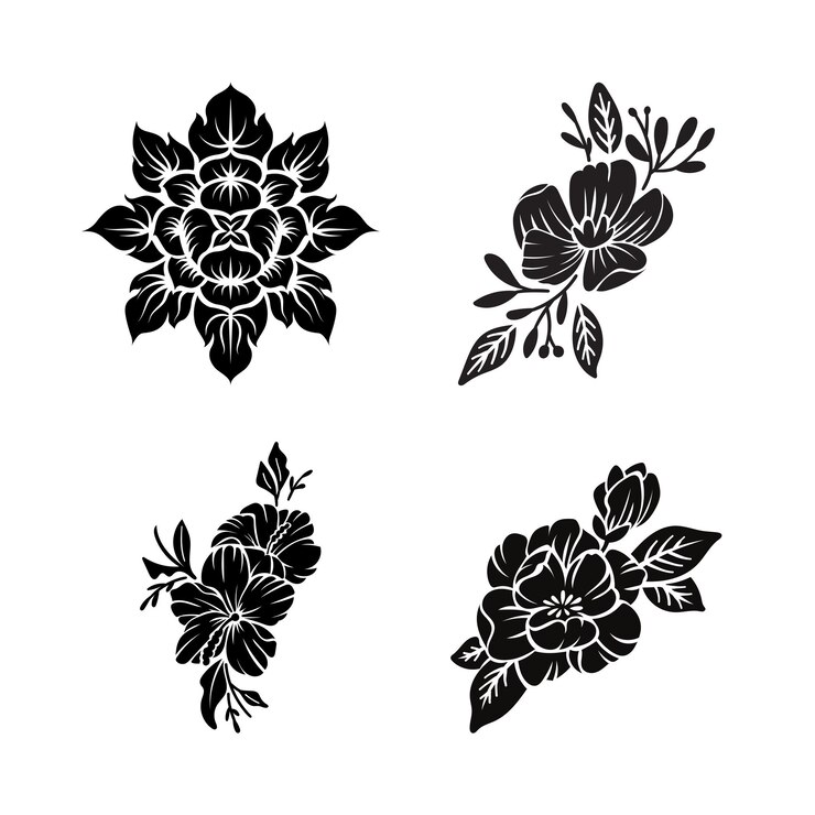 una serie di fiori con foglie e fiori
