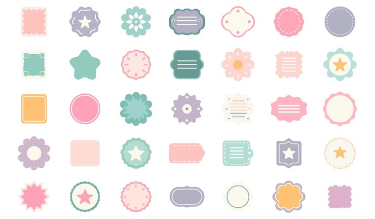 una serie di icone astratte minimalistiche multicolori con elementi di design per vari scopi