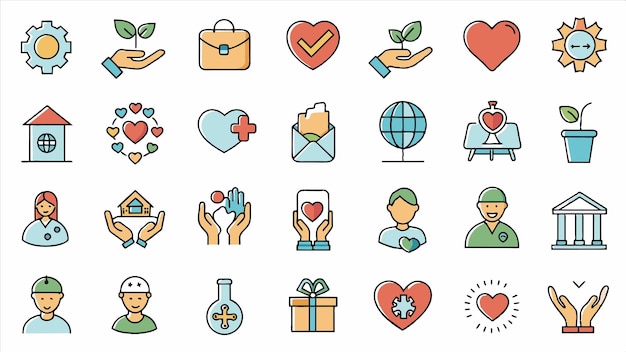 una serie di icone con le parole cuore su di loro
