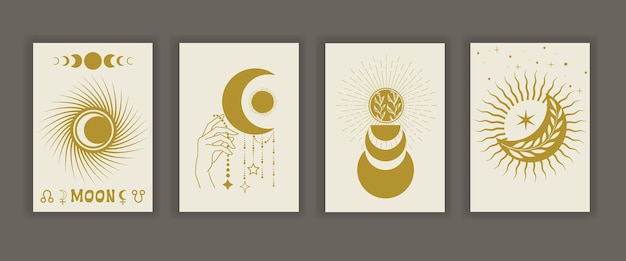 Una serie di illustrazioni esoteriche con l'immagine della luna