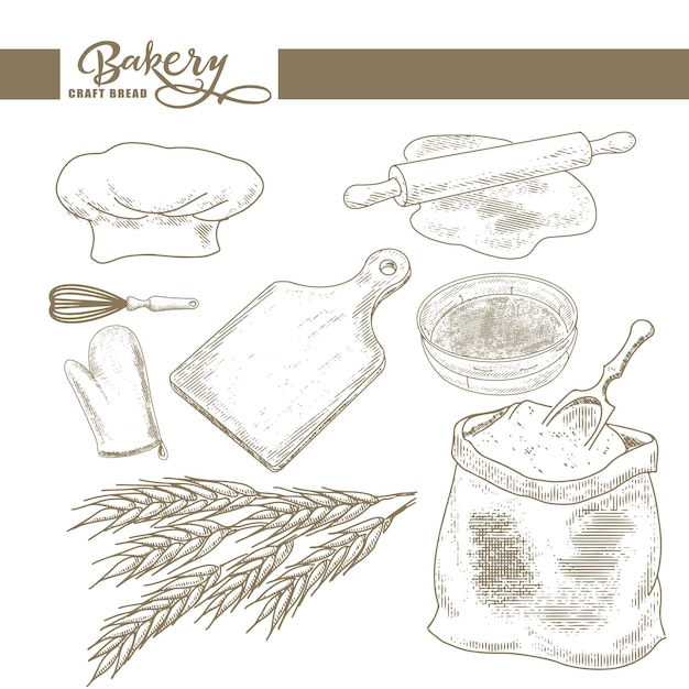 Una serie di illustrazioni grunge di pane