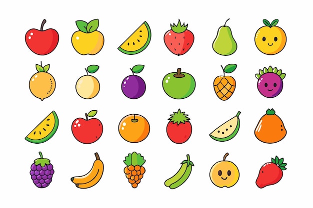Una serie di illustrazioni vettoriali di adesivi di frutta