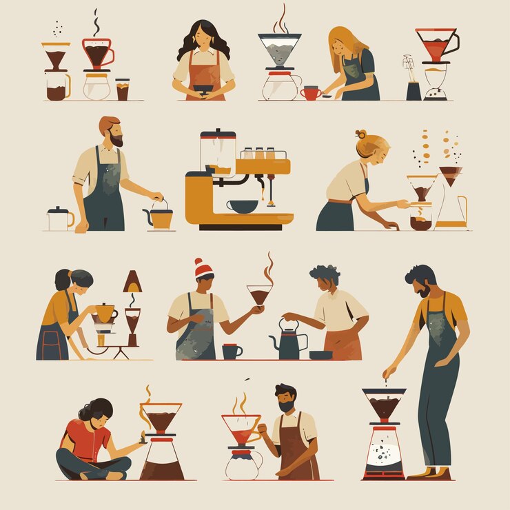Vettore una serie di immagini di persone che cucinano e cucinano
