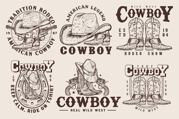 una serie di loghi per cowboy