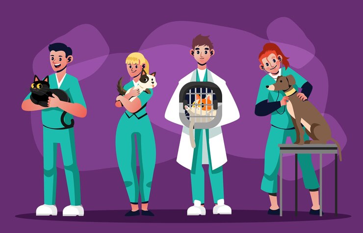 Vettore una serie di persone con diverse espressioni facciali e un cartello che dice cure mediche