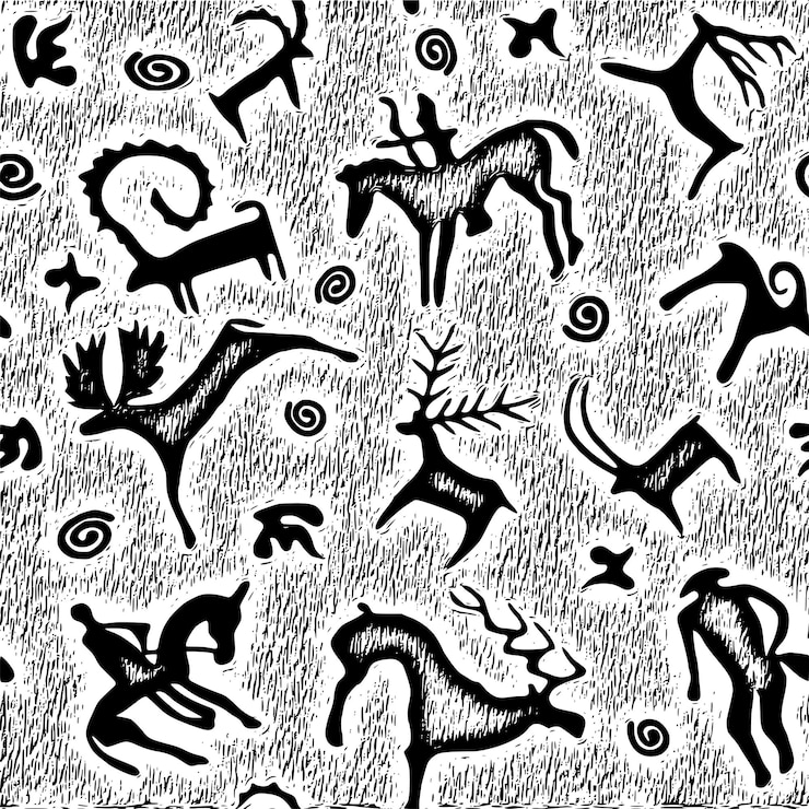 Una serie di petroglifi disegni rupestri vector designx9