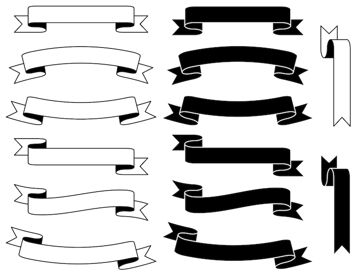 Vettore una serie di semplici nastri monocromatici in bianco e nero