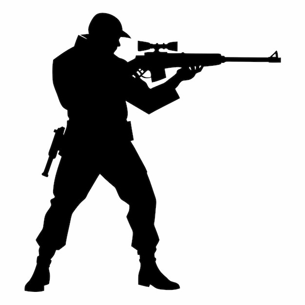 una silhouette di un soldato con una pistola al centro dell'immagine