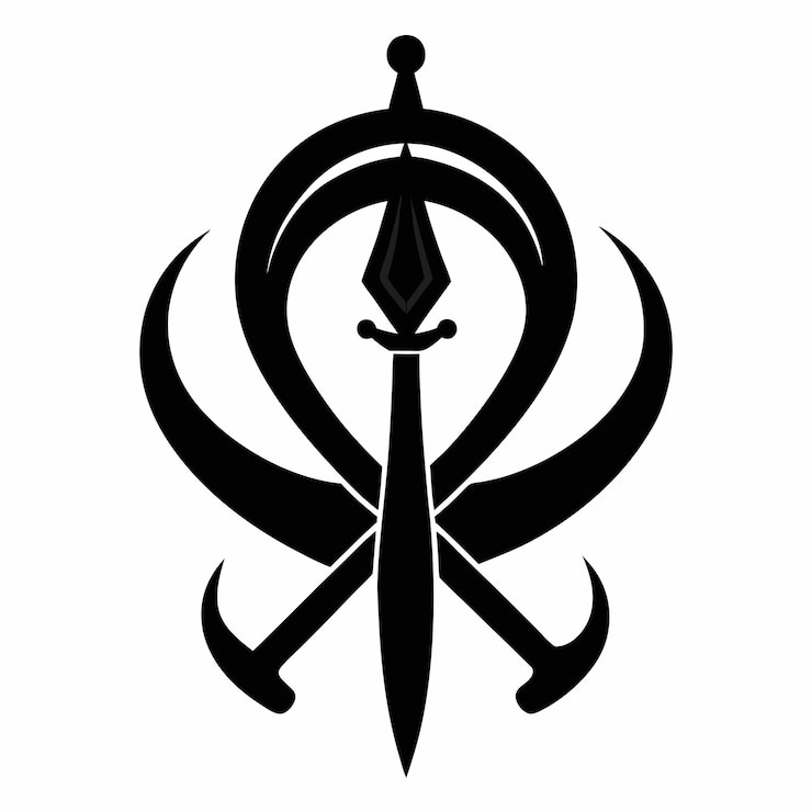 Vettore una silhouette nera del khanda, un simbolo spirituale sikh