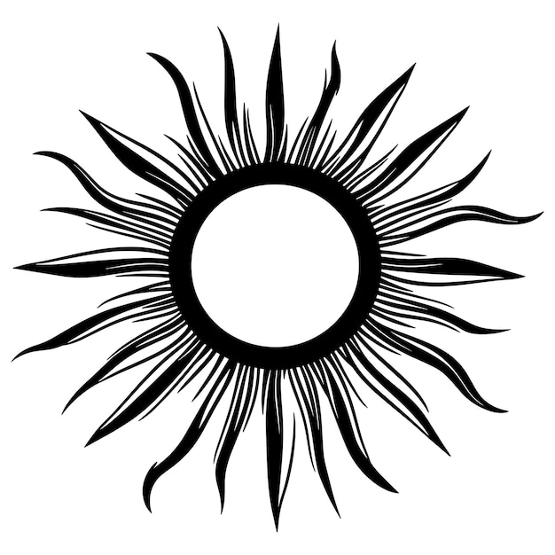 Una silhouette nera del sole su uno sfondo bianco