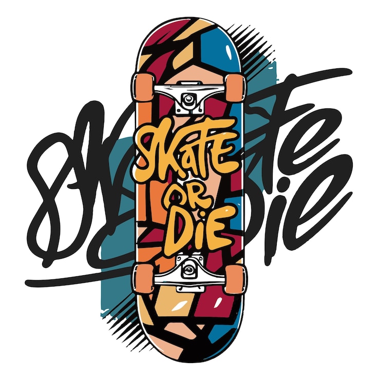 Vettore una sorprendente illustrazione astratta di uno skateboard resa in colori vivaci e dettagli intricati o