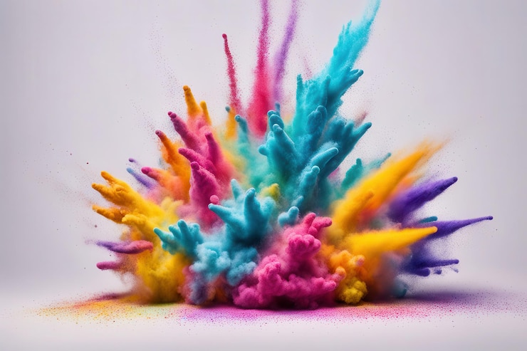 Vettore una spruzzatura di polvere colorata è mostrata con la parola colori