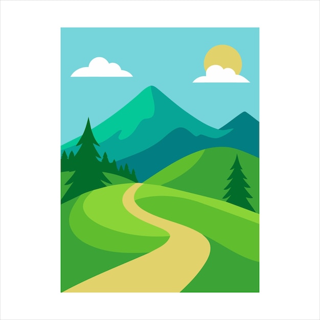 una strada che ha una foto di una strada e un paesaggio di montagna