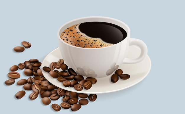 Una tazza di caffè con i chicchi di caffè