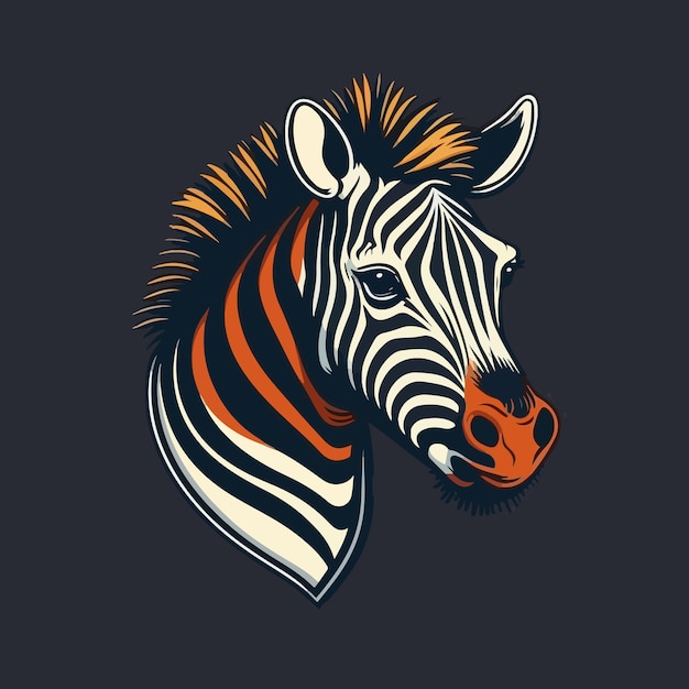 Una testa di zebra con uno sfondo nero e uno sfondo blu.