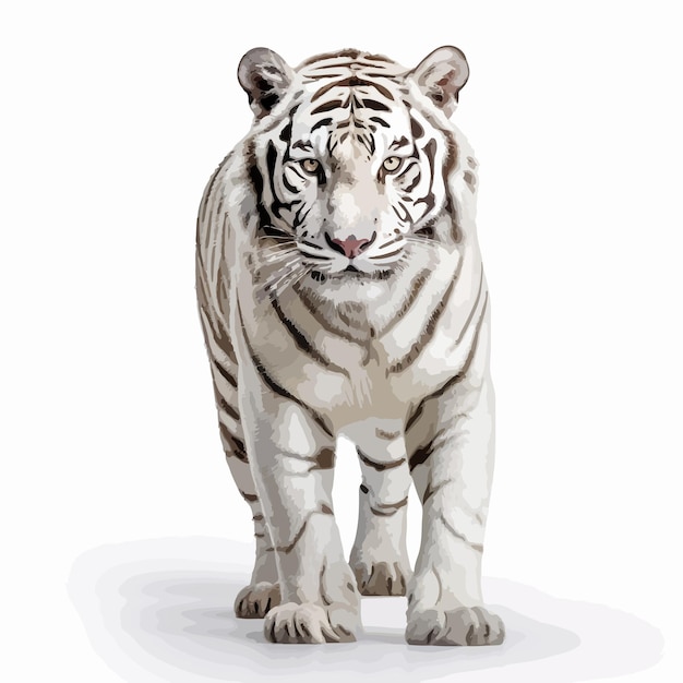 una tigre bianca in piedi su uno sfondo bianco