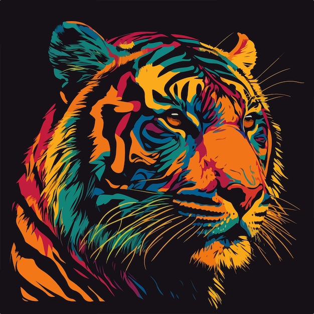 Una tigre colorata con uno sfondo nero.