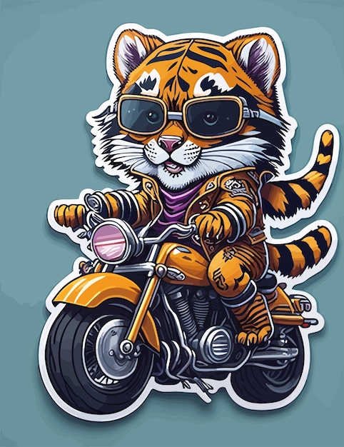 Una tigre su una moto con occhiali da sole e sciarpa.