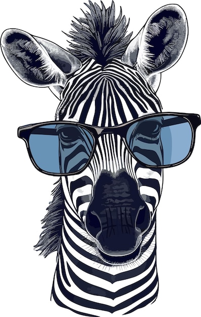 Una zebra con occhiali da sole su di esso e uno sfondo bianco