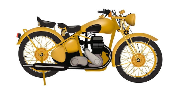 Unica illustrazione vettoriale gialla di una motocicletta con sfondo bianco per il design dello sfondo