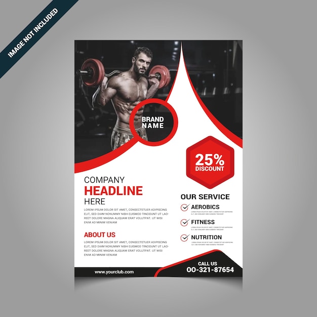Unica palestra per fitness club o body building modello di progettazione volantino formato A4. Eps10.