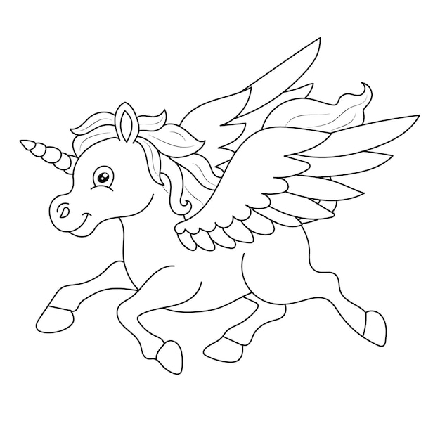 Unicorno bambini pagina da colorare vettore vuoto stampabile per i bambini da compilare Vettore gratuito