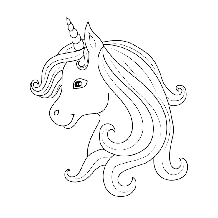 Unicorno bambini pagina da colorare vettore vuoto stampabile per i bambini da compilare Vettore gratuito