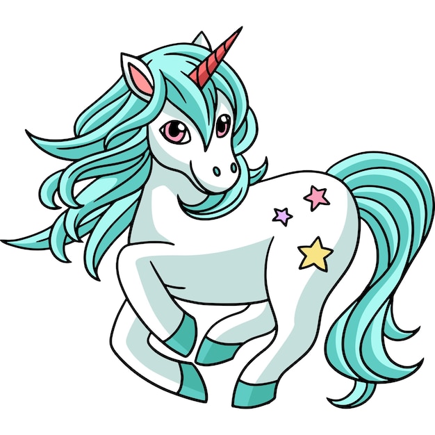 Unicorno in piedi cartone animato colorato clipart
