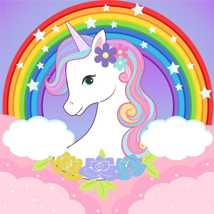 Vettore unicorno nuvola arcobaleno