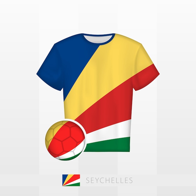 Uniforme di calcio della squadra nazionale delle Seychelles con palla da calcio con bandiera