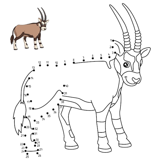 Unisci i puntini alla pagina da colorare di Oryx per bambini