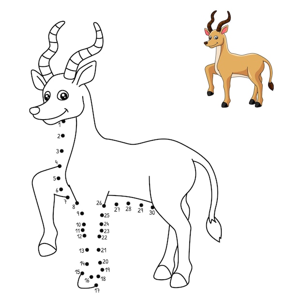 Unisci i puntini per colorare l'antilope per i bambini