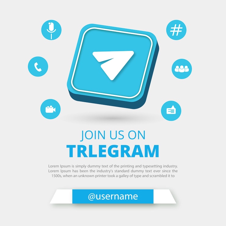 Vettore unisciti a noi sul banner dei social media di telegram con un quadrato di telegram a cerchio tondo 3d per instagram