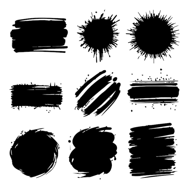 uno sfondo bianco con immagini in bianco e nero di cerchi neri e un cerchio nero