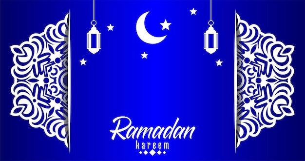 Uno sfondo blu con uno sfondo blu e le parole ramadan.