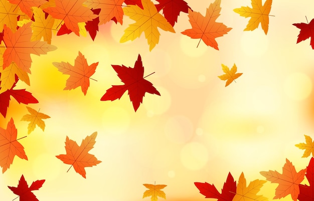 uno sfondo colorato con foglie d'autunno che cadono dal cielo