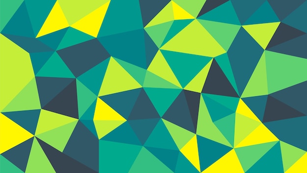 Uno sfondo geometrico astratto con un mosaico di triangoli verdi, gialli e blu