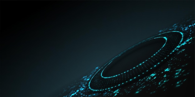 Uno sfondo nero con un cerchio blu con punti verdi e la parola data su di esso