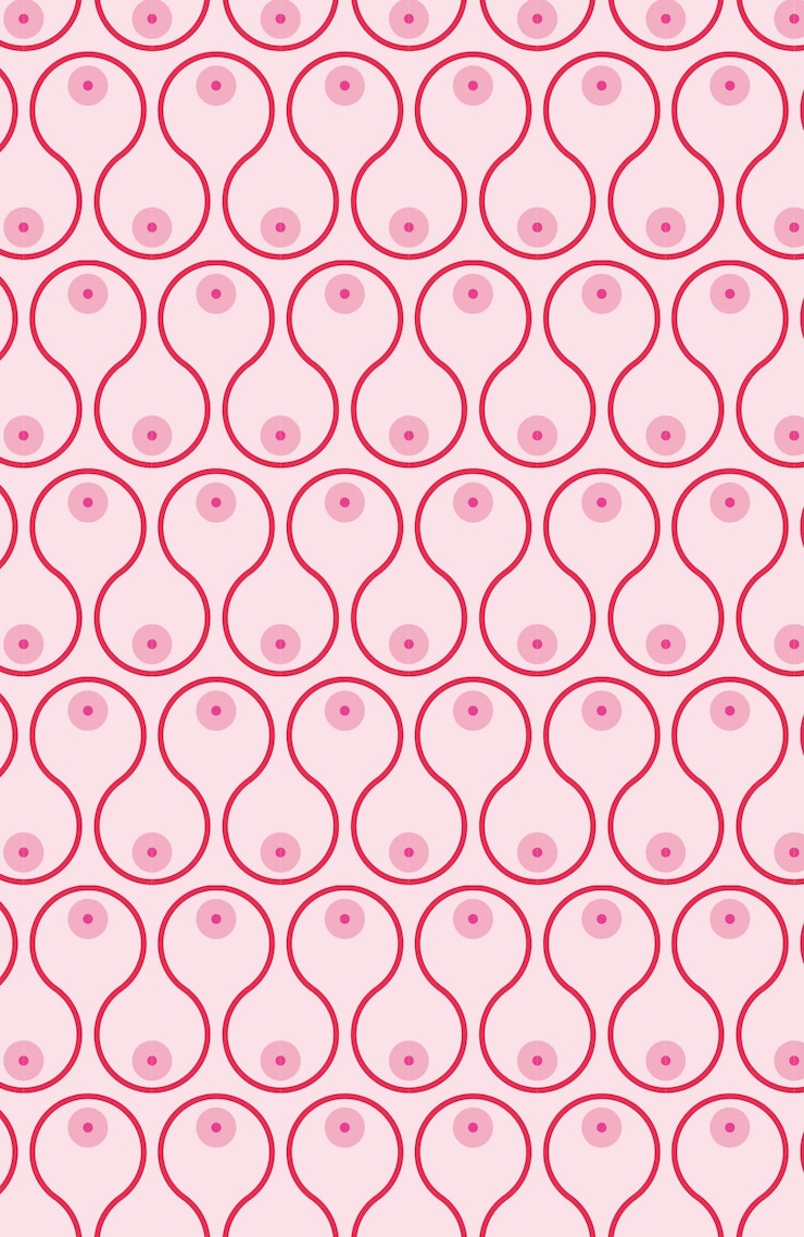 Vettore uno sfondo rosa con un disegno di brattee e un cerchio rosso con sopra la parola seno.