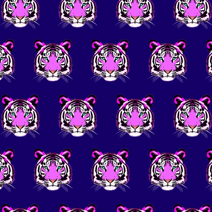 Uno sfondo viola con una faccia di tigre e strisce viola.