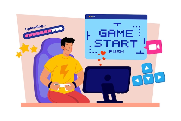 Vettore uno streamer di videogiochi riproduce i videogiochi dal vivo per i propri follower