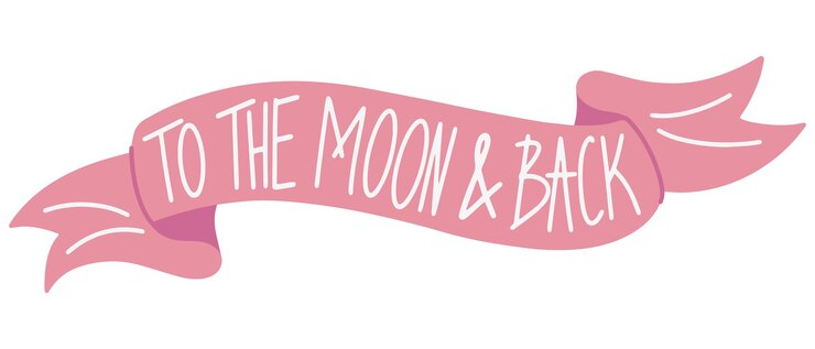 Uno striscione a nastro con un messaggio d'amore ti amo fino alla luna e lo stile scarabocchio posteriore su un bianco