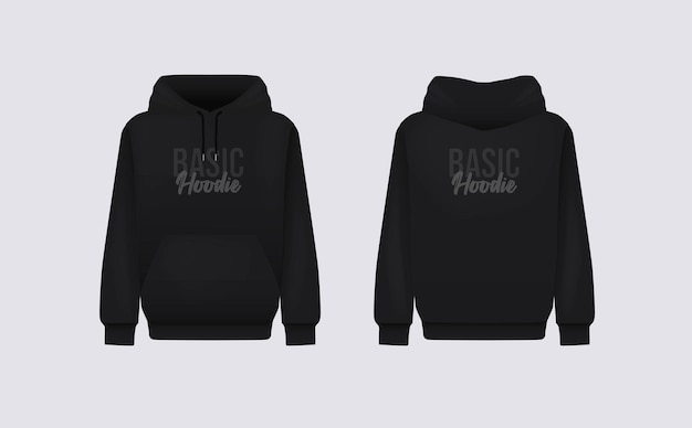 Uomini cappuccio nero modello di maglione realistico cappuccio a maniche lunghe modello di abbigliamento