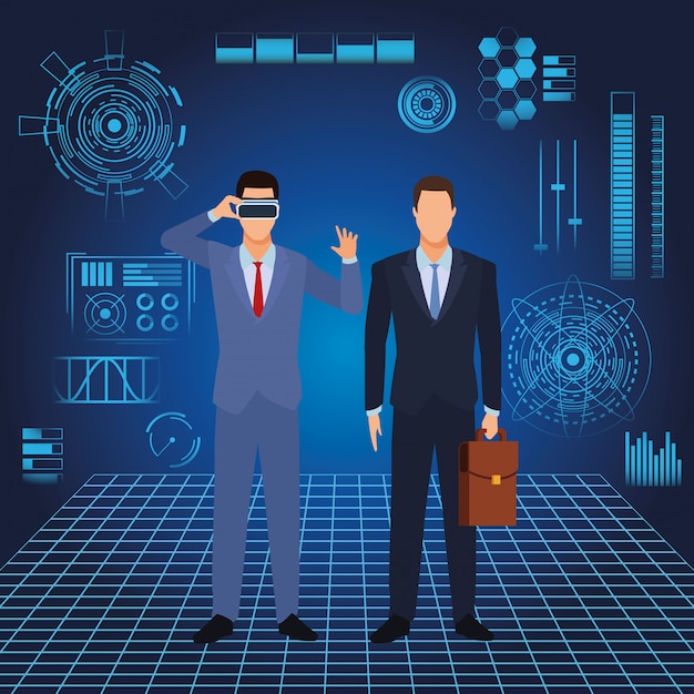 Uomini d'affari che indossano le cuffie da realtà virtuale