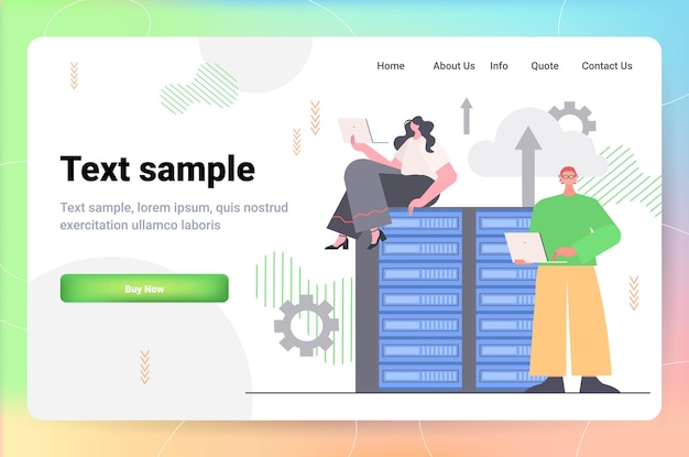 uomini d'affari che lavorano nella sala del data center server di hosting computer database di monitoraggio concetto orizzontale a lunghezza intera copia spazio illustrazione vettoriale