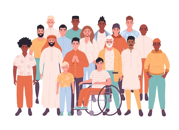 Uomini di diverse razze, nazionalità, età Uomini con disabilità fisica Diversità sociale