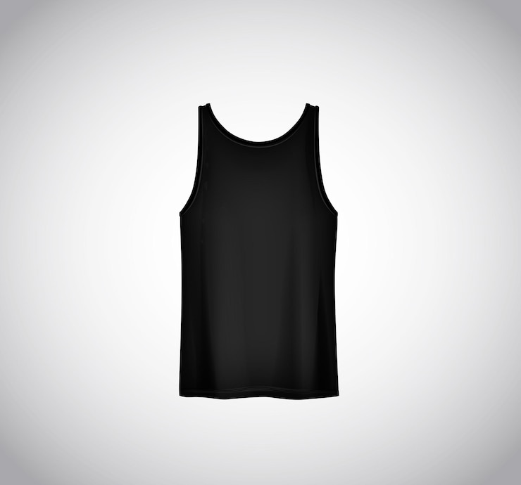 Vettore uomini tank top nero isolato modello realistico maglietta a maniche corte modello su sfondo