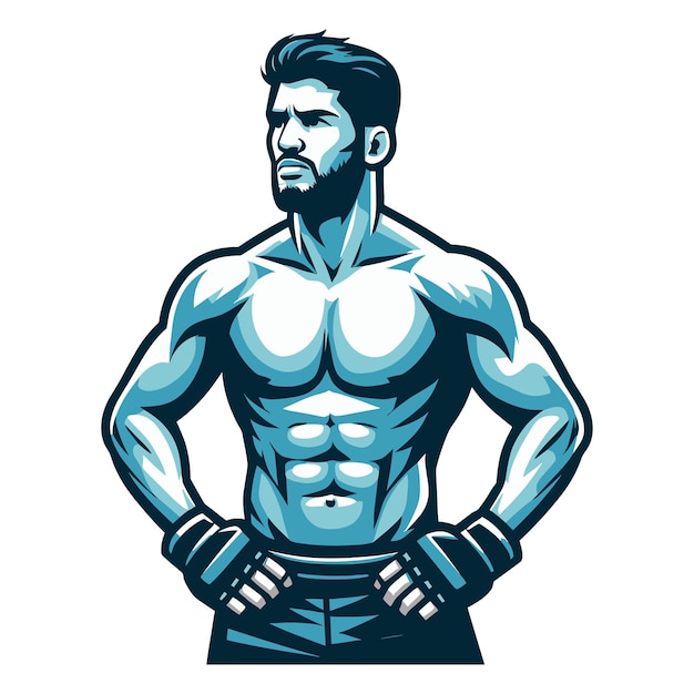 Uomo atleta di arti marziali miste metà corpo disegno illustrazione MMA sport combattente combattimento ottagonale
