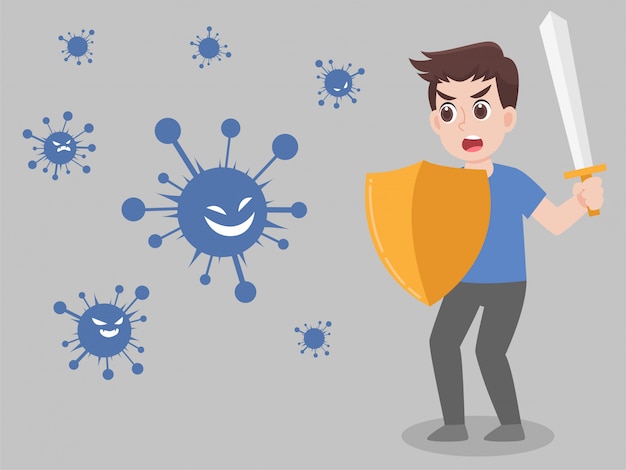Uomo che combatte il virus